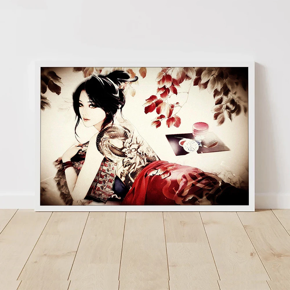 Japanese Geisha Canvas Painting Figure Posters Prints Mural Wall Art Pictures for Bedroom Living Room Home Decor