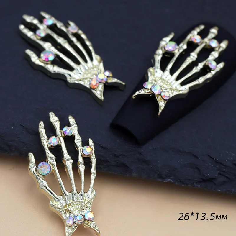 10Pcs Vintage Claw Halloween Nail Charms Zircon Luxury Rhinestones Gem Nail Art Decorations 3D Large Claws Nail Parts 13.5*26mm