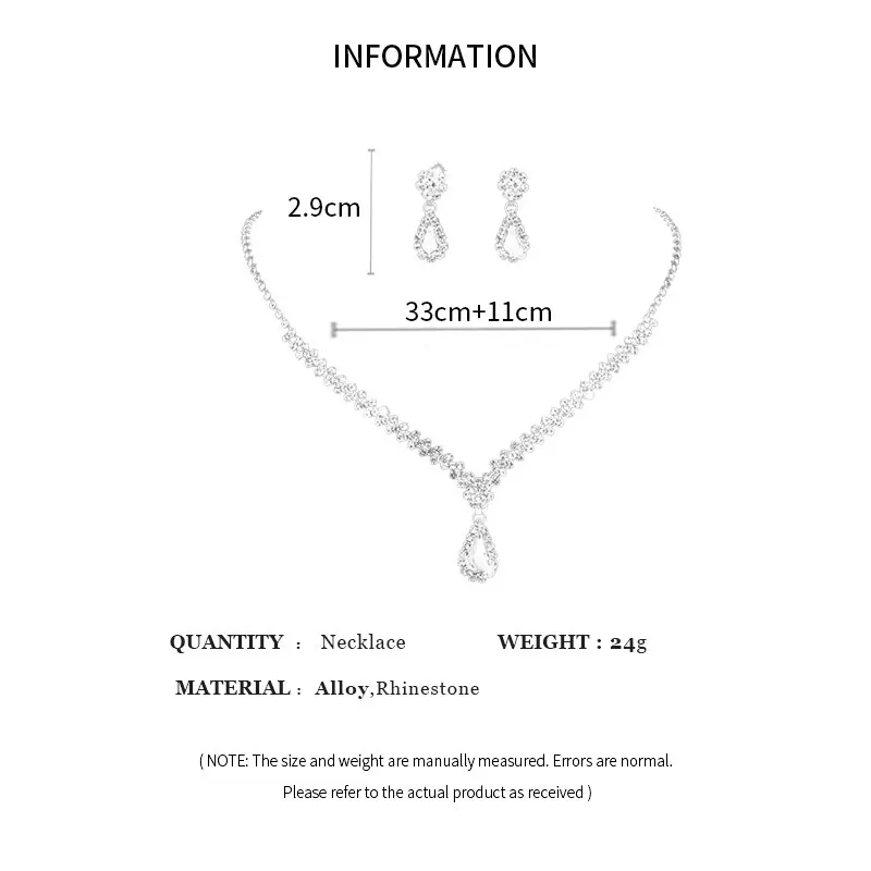 Sparkling Rhinestone Necklace Drop Earrings For Women Geometric Water Droplet Pendant Necklaces Wedding Bride Jewelry Sets image 6