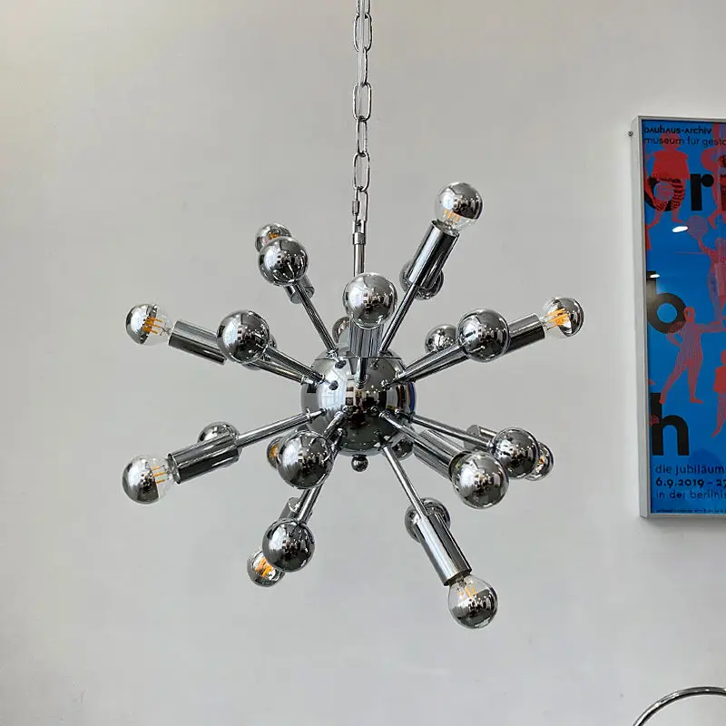 

Industrial Style Chrome Plated Medieval Atomic Satellite Art Pendant Light High-end Living Room and Dining Room Lighting Fixture