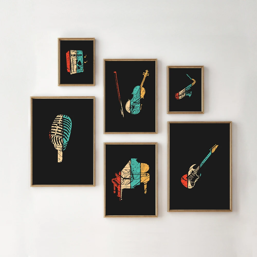 Retro Musical Instrument Artistic Abstraction Poster Canvas Printing Piano Guitar Violin Wall Art Decor Jazz Music Bar Art Decor