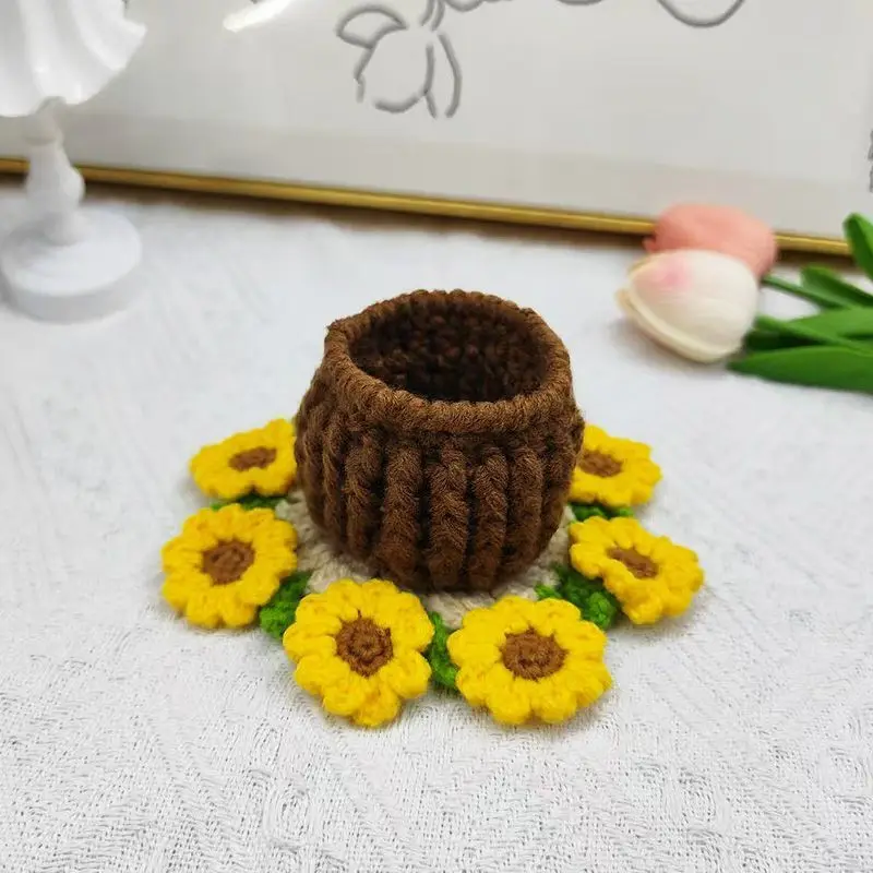 

Handmade Sunflower Coaster，Foldable into a Decorative Basket，Multifunctional Tabletop Organizer，Creative & Practical Home Gift