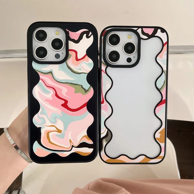 

Colorful Wave 2.0 Acrylic Black Border Phone Case Cover for IPhone 11 12 13 14 15 Pro Max Case