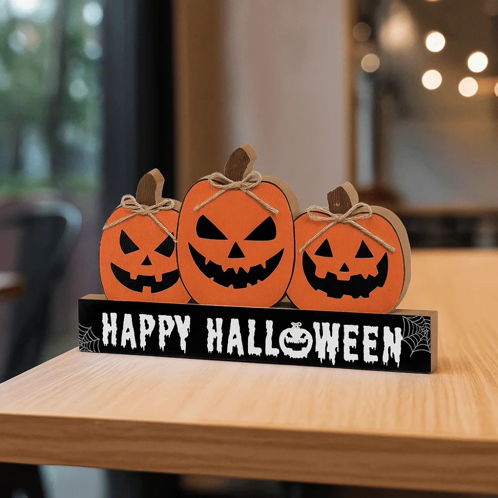 Wooden Fall Pumpkin Table Decor Cute Decorative Pumpkin Table Sign Funny Halloween Desk Decoration Living Room