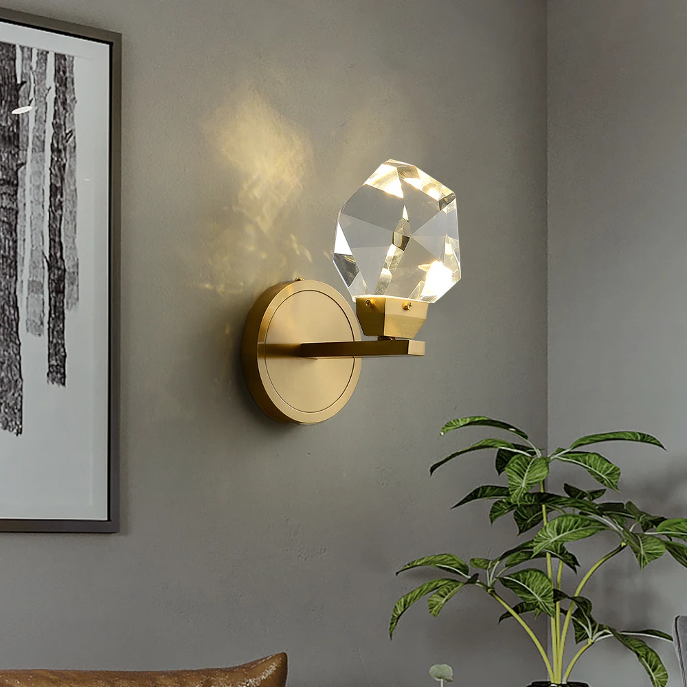 Modern Minimalist Crystal Wall Lamp Living Room Bedroom Bedsize Diamond Design Cristal Wall Light Sconces Led Gold Home Decor