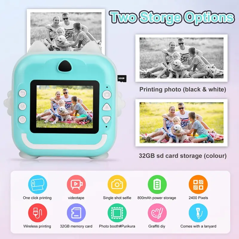 Hot Children's Printing Camera Instant Print Mini Digital Camera For Kids Gifts 1080p HD Screen Outdoor Toy Print Thermal Paper