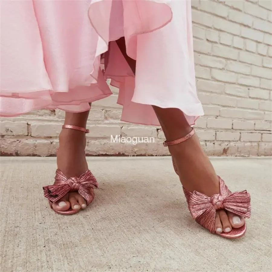 2023 Summer Brand Luxury Designer High Quality Open Peep Toe Bowknot High Heels Women Sandals Party Dress Fashion Wedding Shoes