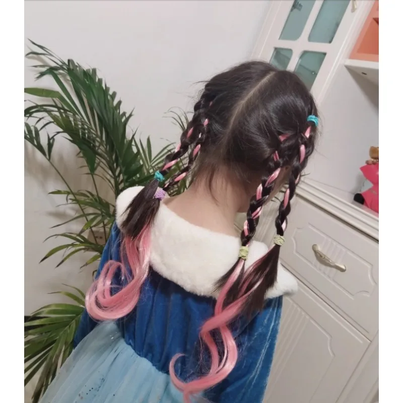 

Candy Color Kids Wig Clip Sweet Natural Invisible Hairpiece with Hanging Ears Cool Style Baby Girl Handwear Ponytail Decoration