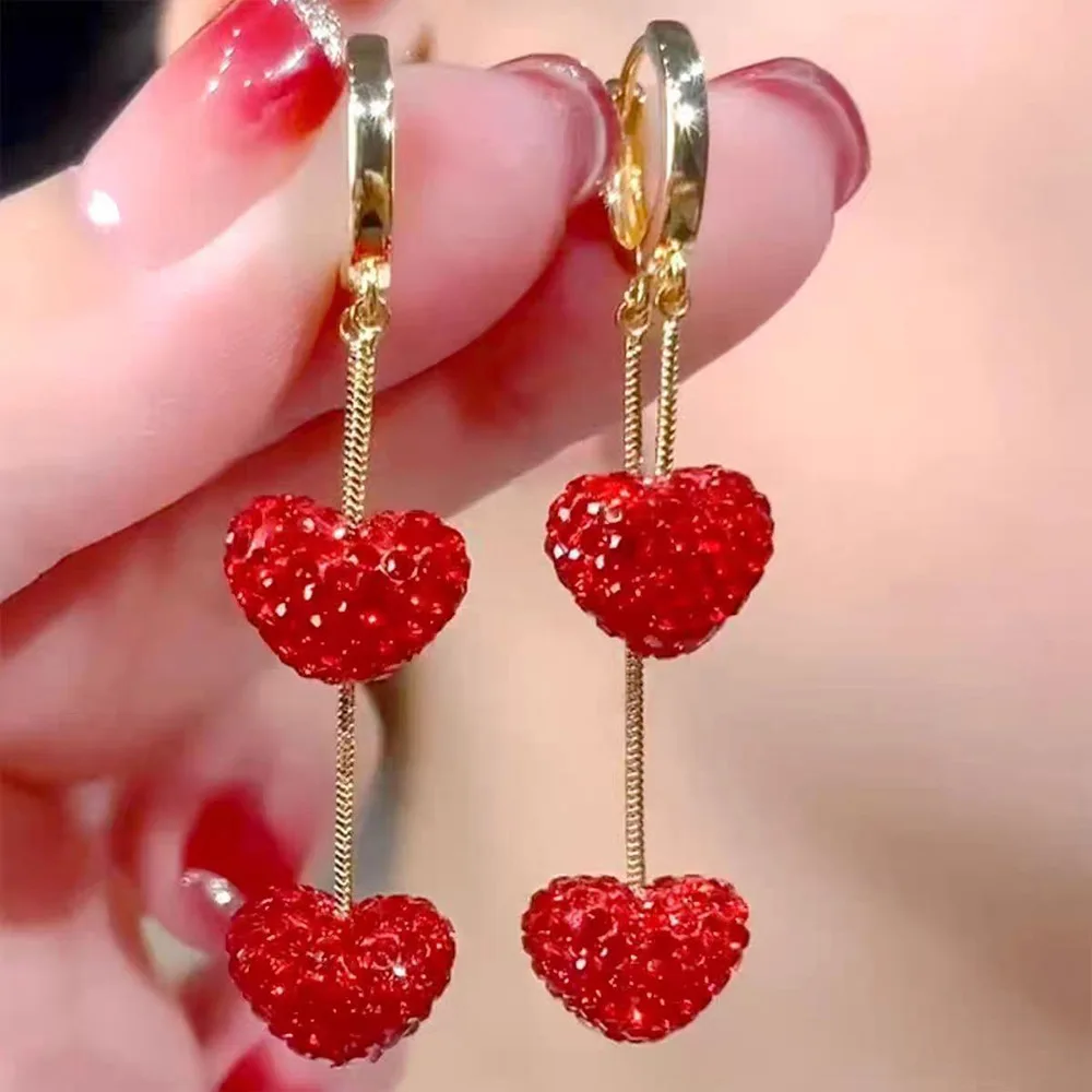 Fashion red love long Earrings New Temperament High-grade Simple All-around Earrings For Women