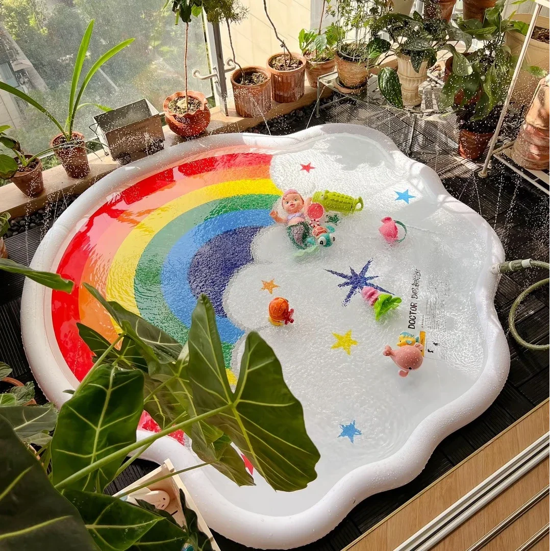 

2025 hot sale summer toys rainbow spray mat children play inflatable mat family children outdoor pool ba