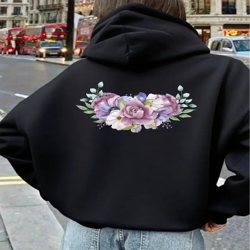 

Женская толстовка с цветочным принтом, дизайн сзади, пуловер, толстовка, осень-зима, уютная повседневная официальная одежда, удобный женский топ на каждый день