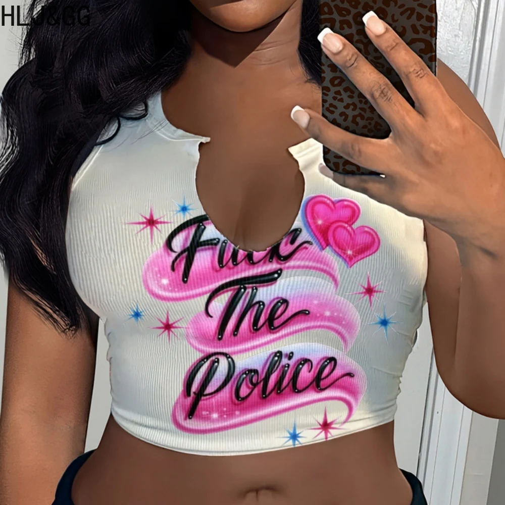 HLJ&GG Y2K Sexy Letter Printing Tank Top Two Piece Sets Women U Neck Sleeveless Slim Crop Top And Sequin Leopard Shorts  Outfits