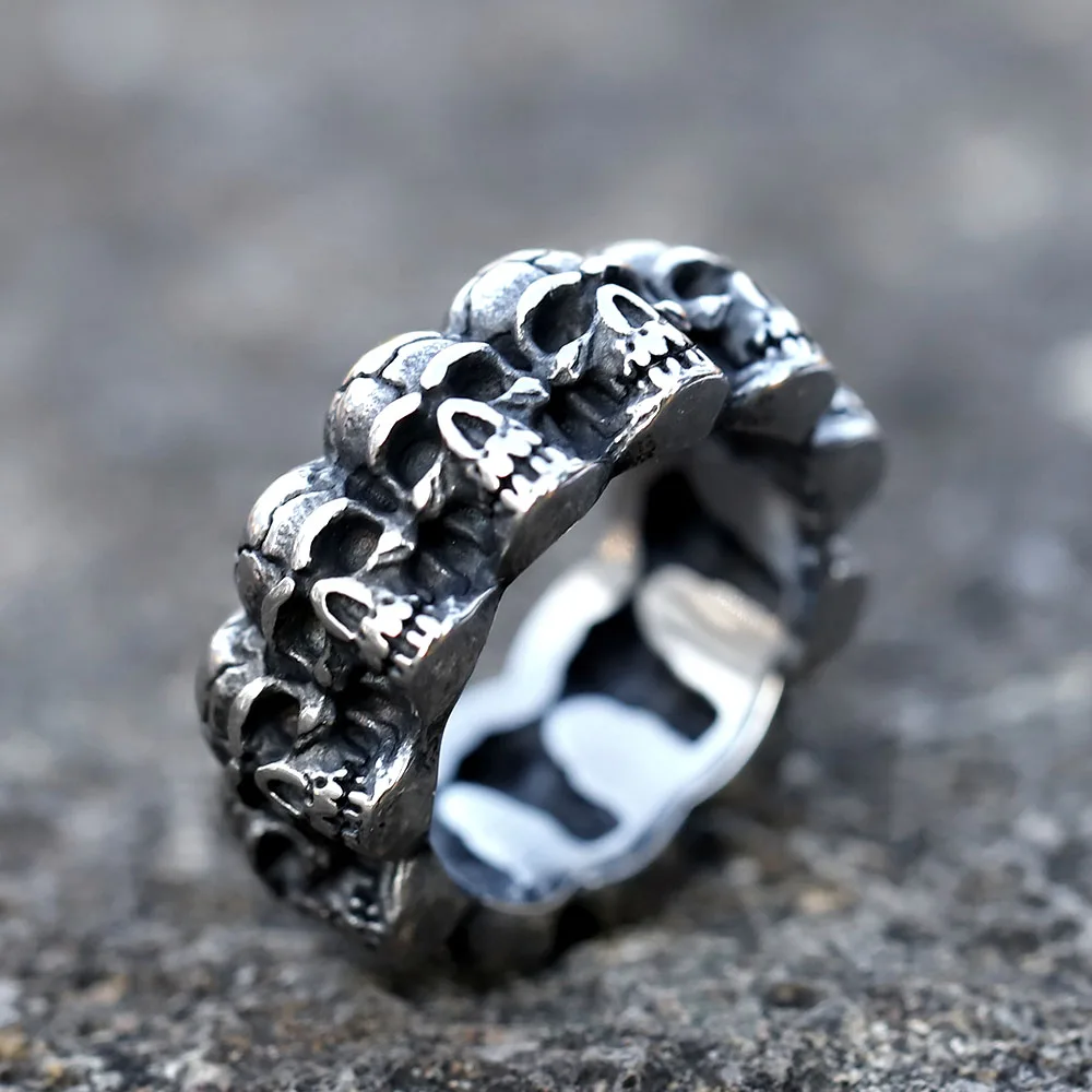2025 NEUE Herrenringe aus 316L-Edelstahl, einzigartiger Totenkopf-Ring, Vintage-Aegishjalmur-PUNK-Schmuck, Geschenke, kostenloser Versand