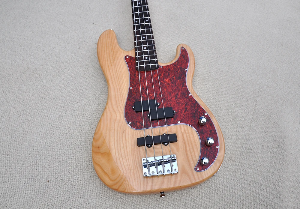 Natural Wood Color 4 Strings Ash Electric Bass Guitar with Rosewood Fretboard,20 Frets,Customizable