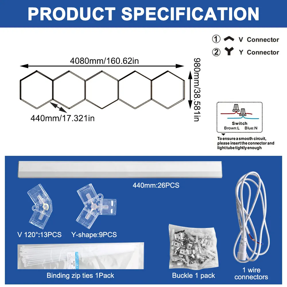 صف من 3/5 مصابيح سقف LED سداسية على شكل قرص العسل 6500K110V-240V مناسبة للمراجات وصالونات الشعر وصالات الصالات الرياضية وورش العمل 4S #5