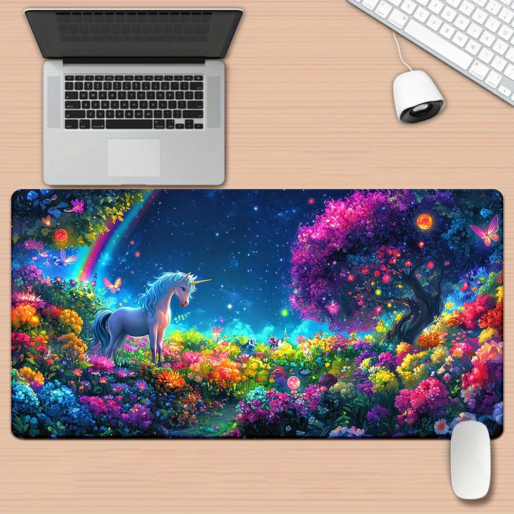 

Unicorn and Colorful Flower Tree Mouse Pad Large Rubber Non-slip Desk Accessories Mousepad for Office & Gamer Keyboard Decor Mat