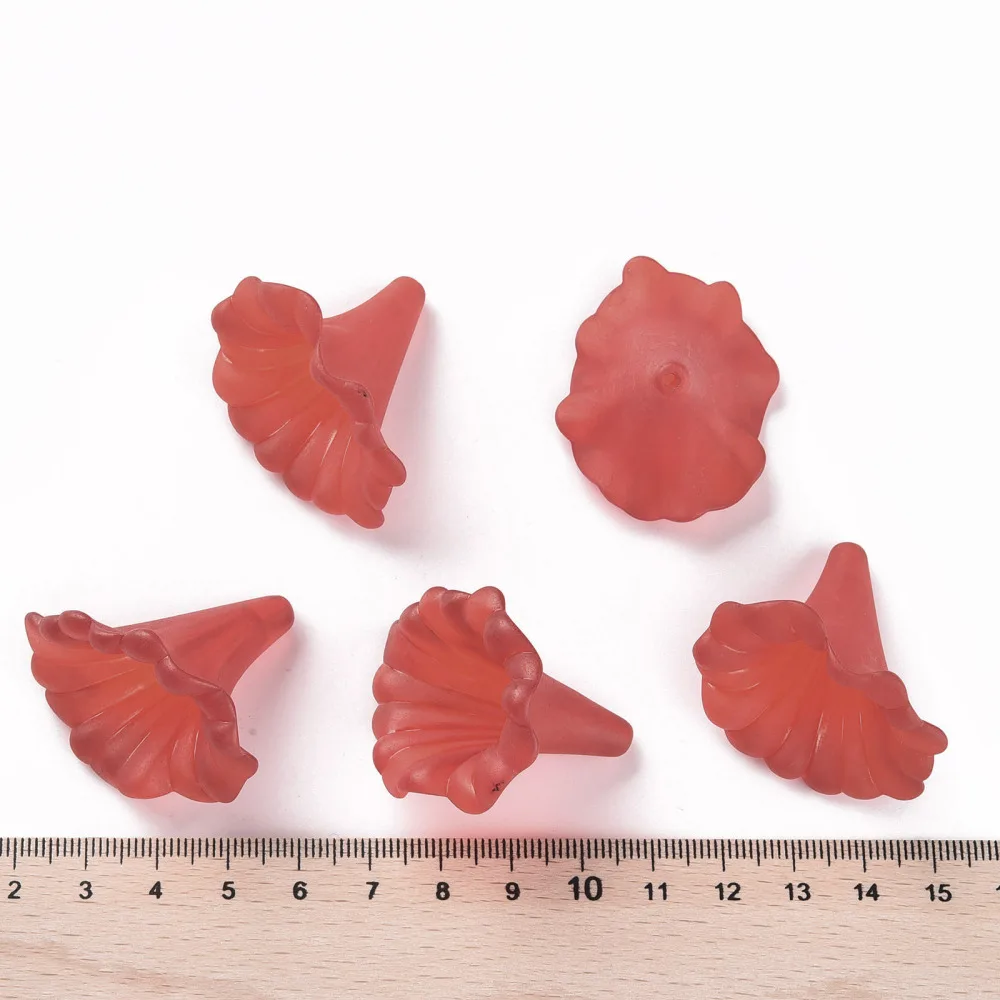 10PCS Transparent Acrylic Beads Calla Lily Frosted FireBrick 40.5x33x35mm Hole: 1.8mm