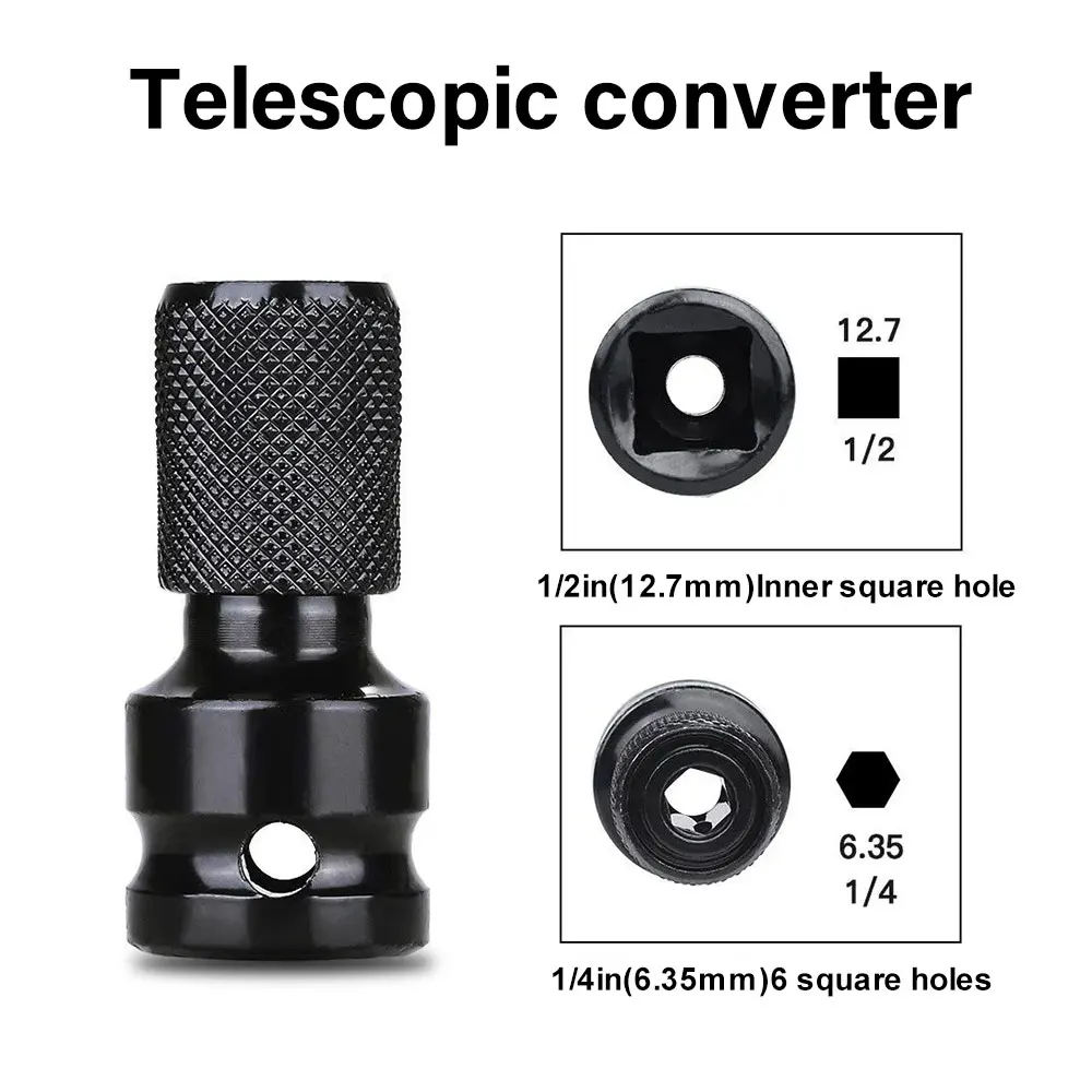 1pc 1/2 polegada unidade quadrada para 1/4 polegada hex soquete adaptador conversor mandril adaptador para impacto ar e chave elétrica 360 °   Univers
