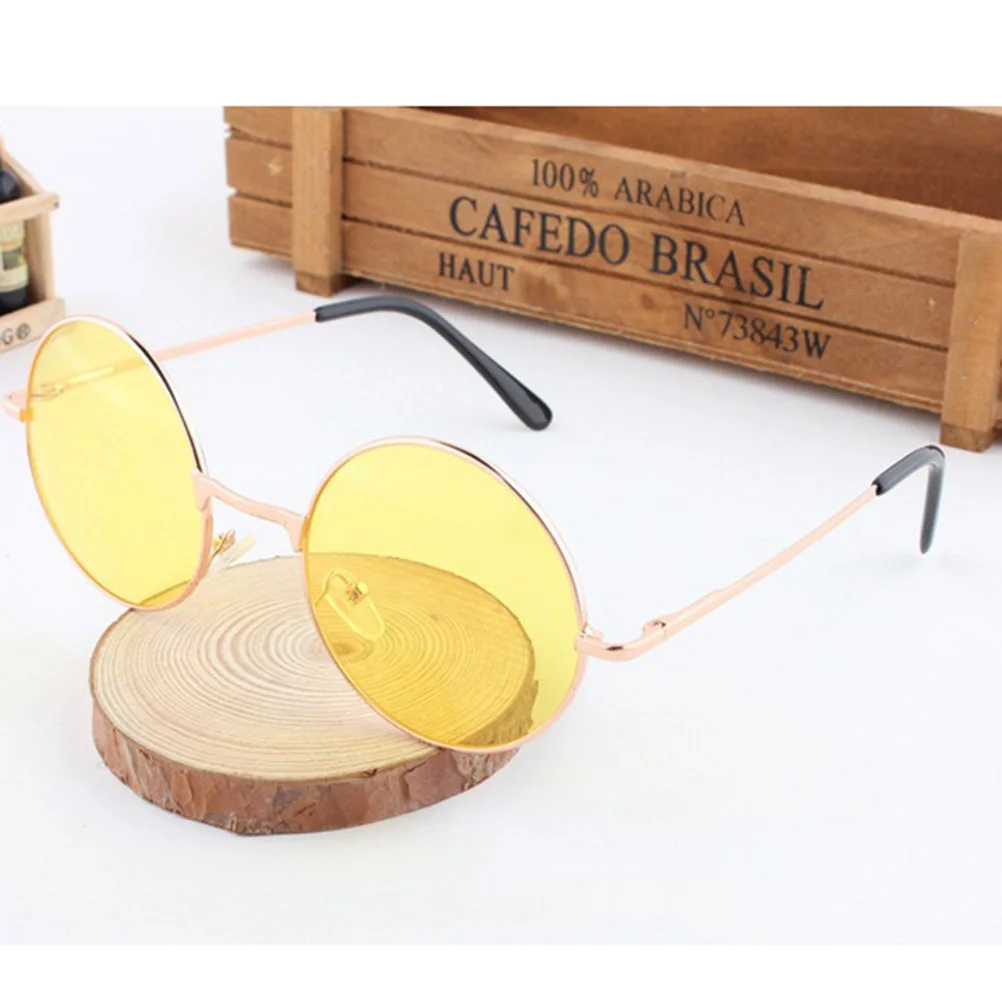 

2PCS Colored Round Oversized Sunglasses UV400 Retro Glasses for Men Women (Silver Frame Yellow Eyeglass)
