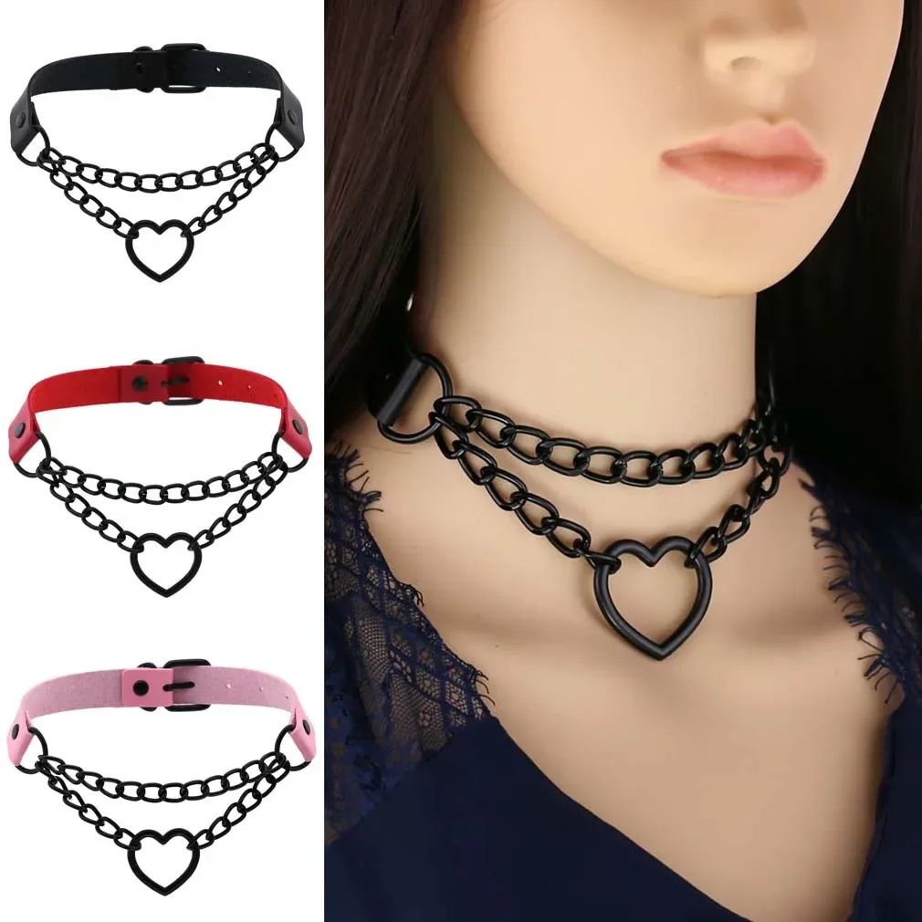 Harajuku  Peach heart  Black chain Fashion  Tide Cortex Gothic  Punk Sweet  Easy  Love-heart shape  Neck chain Collarbone chain