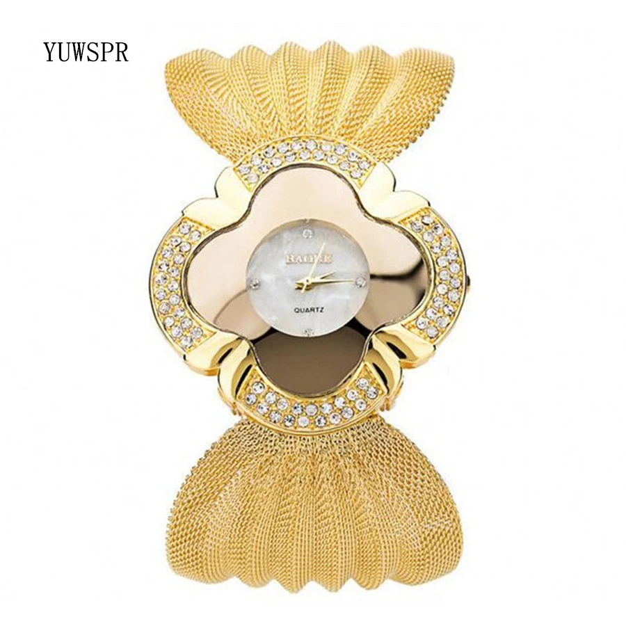 

Women Watches Luxury Fashion Rhinestone Ladies Wristband Gold Mesh Strap Clover Style Female Quartz Wristwatch Dropshipping