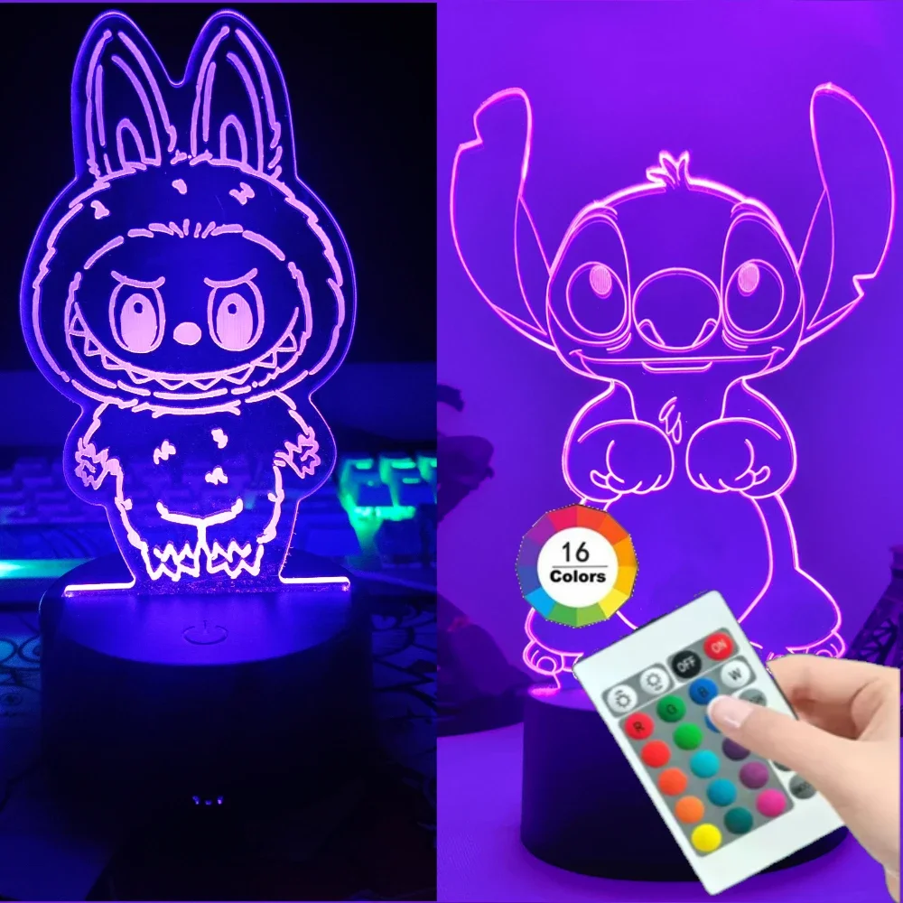 

Ночник Illusion Lilo & Stitch с дистанционным управлением и умным сенсорным декором для комнаты, лампа на день рождения, День святого Валентина, рождественские подарки