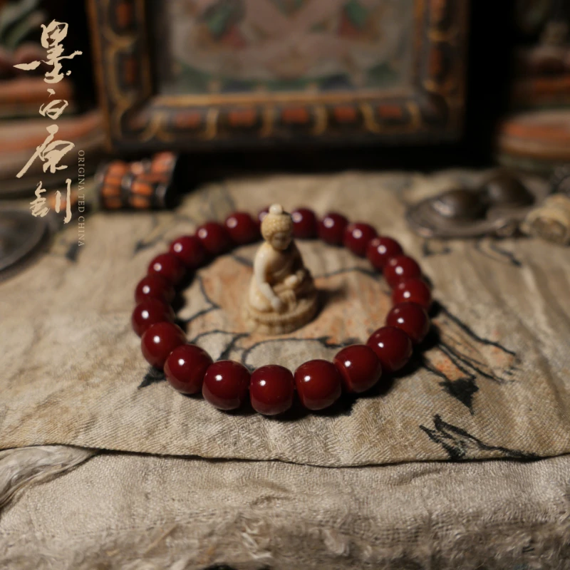 Ink White Super-God Cinnabar for Bodhi Root Straight Cut Tibetan Single Circle Bracelet Bodhi Seed Barrel Beads Single Circle