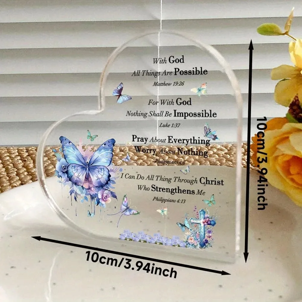 CIFBUY Acrylic Wall Decor 2D Christian Heart Bible Verse Floral Butterfly Scripture Home Office Bedroom Kitchen Unique Women Gif