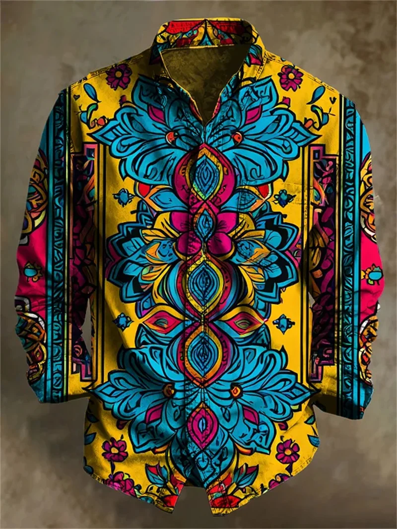 New Men's White Rose Pattern 3D Printed Shirt with Stars, High-Quality Casual Long Sleeved Shirt, Lapel Top