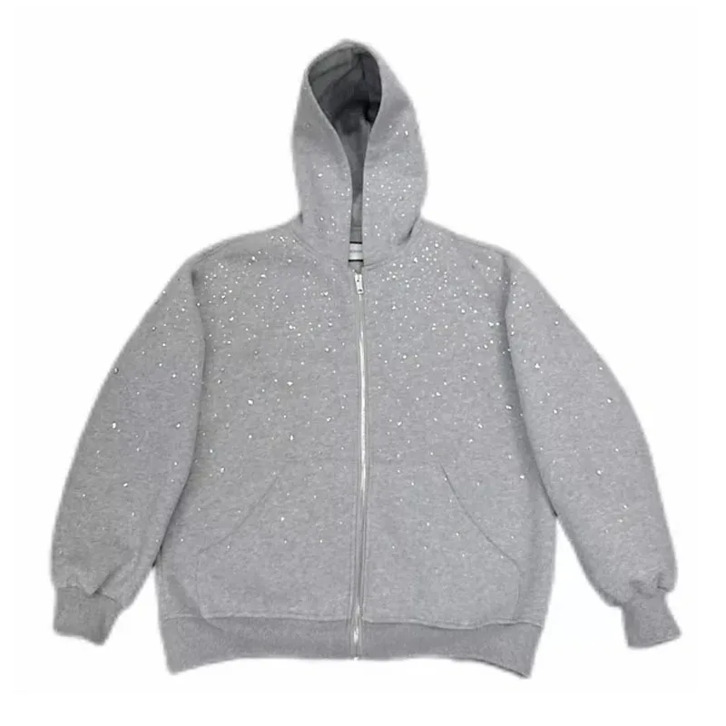 Y2K Gothic Bling Strass Reißverschluss-Hoodie Unisex Sternenhimmel Vollbesetzter Kapuzenpullover mit Reißverschluss Alt Streetwear – Detail 3