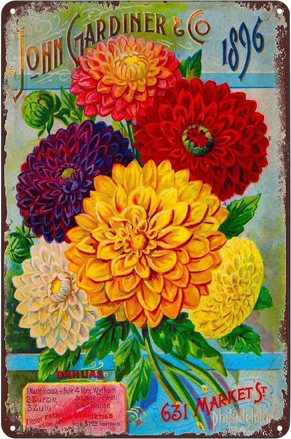 Vintage Metal Signs - Dahlias Flowers Seed Packet Tin Sign Poster Wall Art Decor Plaque for Home Bar Pub Club Cafe Garden Gift 8