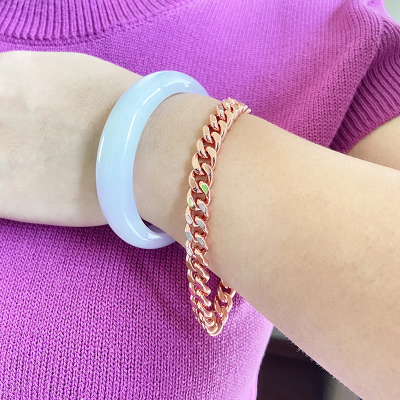 Modisches Kettenarmband aus reinem Kupfer für Männer und Frauen, rosévergoldete kubanische Kette, geeignet für Urlaubsgeschenke und Freizeitkleidung – Detail 5