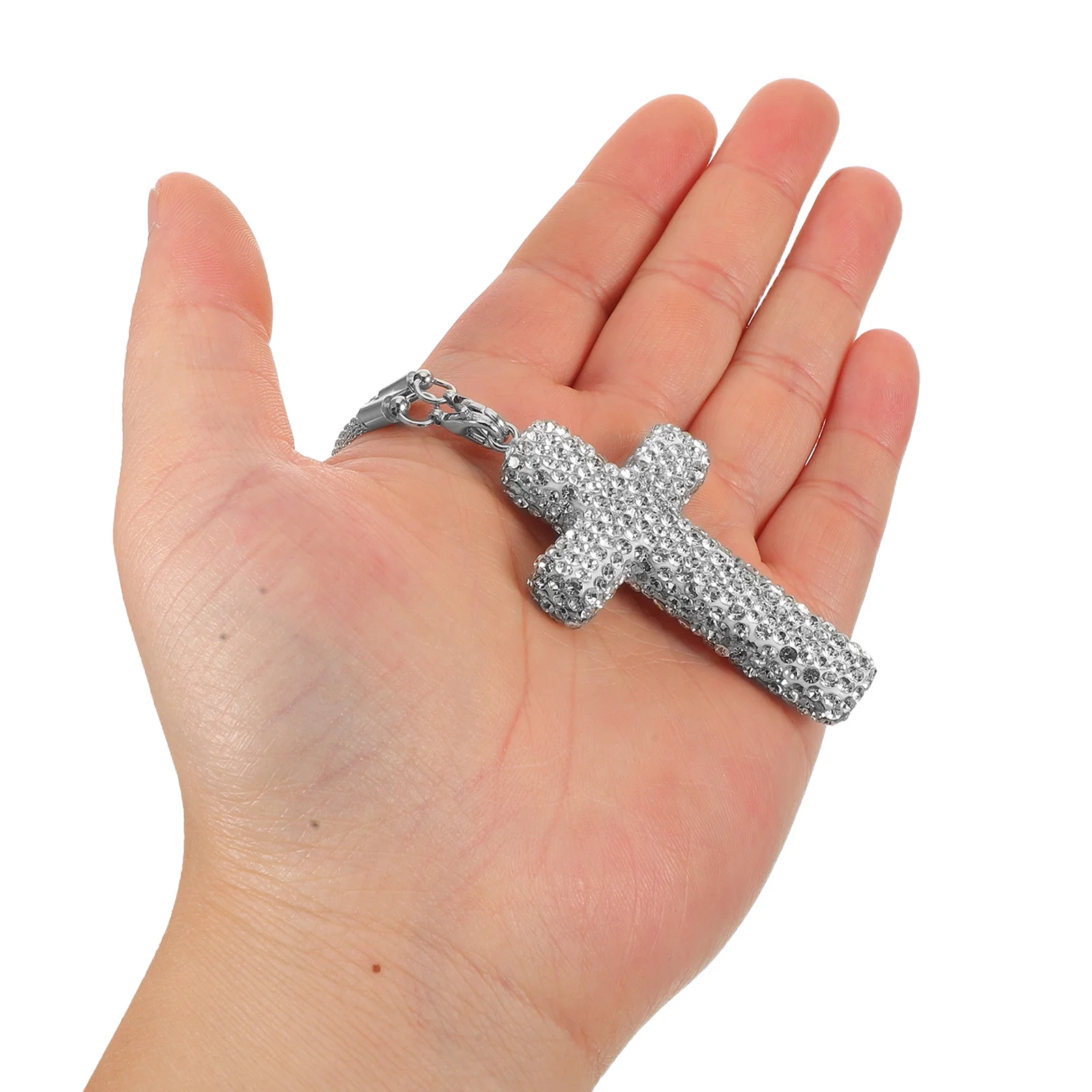

2Pcs Stainless Steel Cross Rhinestone Hanging Charm Car Mirror Rearview Pendant Religious Decor Christian Jewelry Car Interior