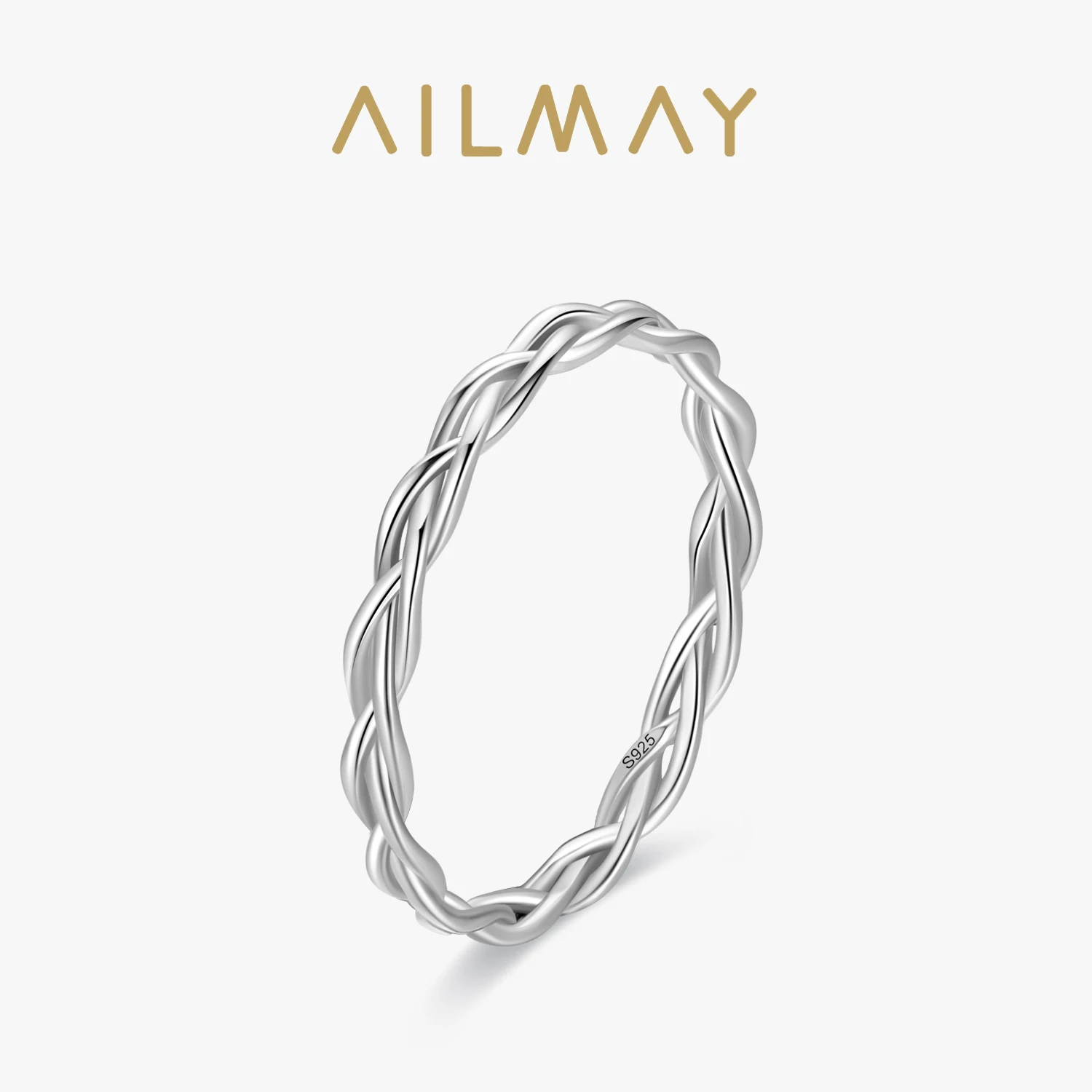 

Ailmay Real 925 Sterling Silver Simple Braided Texture Stackable Rings For Women Minimalist Fine Jewelry 2021 New Style