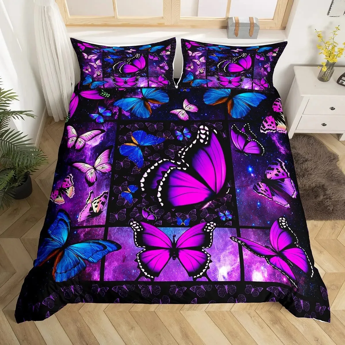 

Purple Butterfly Duvet Cover Set Full Butterflies Bedding Sets Galaxy Comforter Cover for Women,Psychedelic Gorgeous Quilt Cover