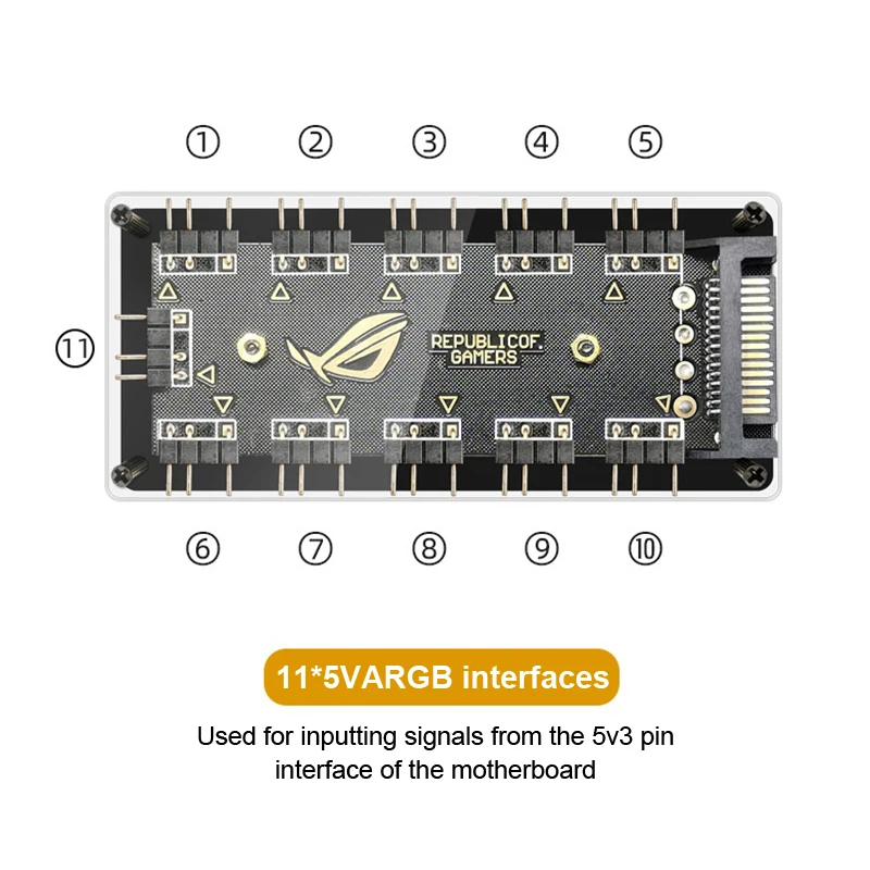 PC Cooler Fan ARGB HUB 1 To 11 5V 3Pin LED Strip Light HUB Adapter SATA Power ARGB Fan Splitter For Computer Case