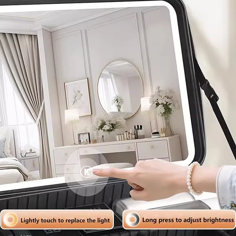 حقيبة مكياج احترافية للسفر للسيدات كبيرة الحجم مع مرآة 3 ألوان LED حقيبة مكياج للنساء، حقيبة قطار مستحضرات التجميل صندوق تجميل