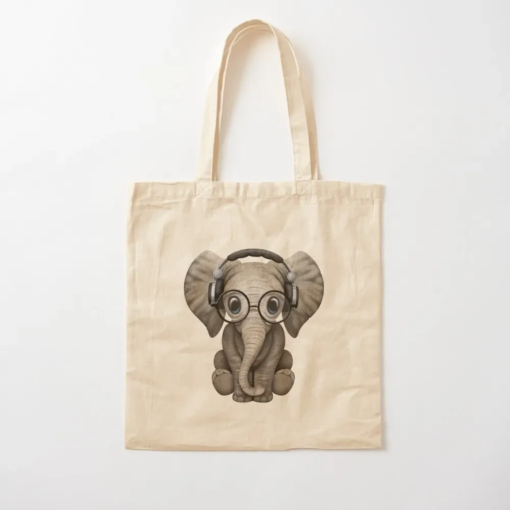 

Cute Baby Elephant Dj Wearing Headphones and Glasses Tote Bag tote bags cloth bags tote bag woman Canvas Bag