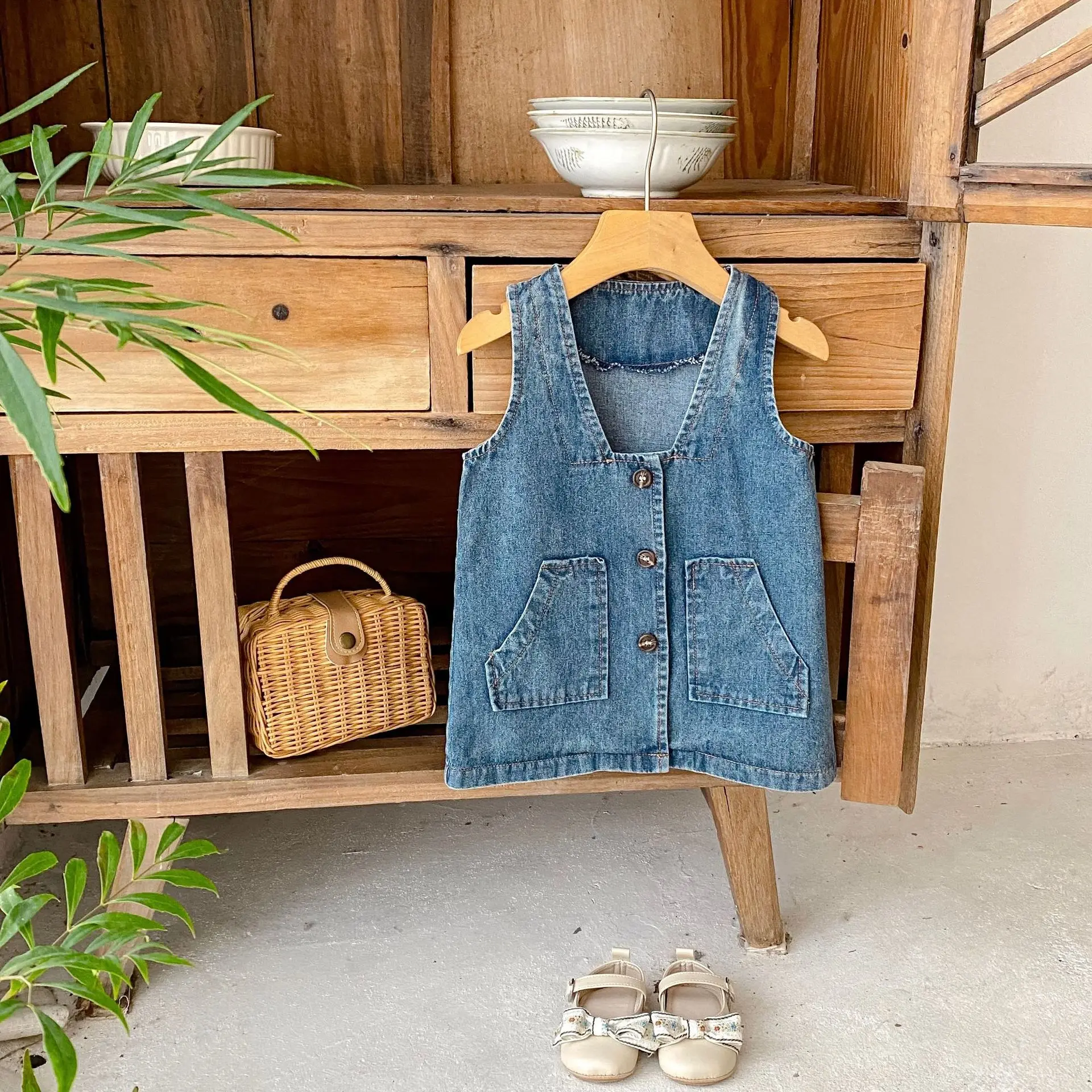 New Denim Vest Dress for Baby Girls, 2025 Versatile Dress for Girls, Double Pocket Denim Jacket