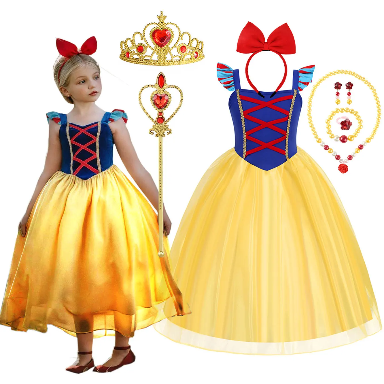 Little Girls Grace Snow White Dress Summer Costume Role Play Disneyland Trip Princess Frock Casual Gown Soft Comfortable Robes