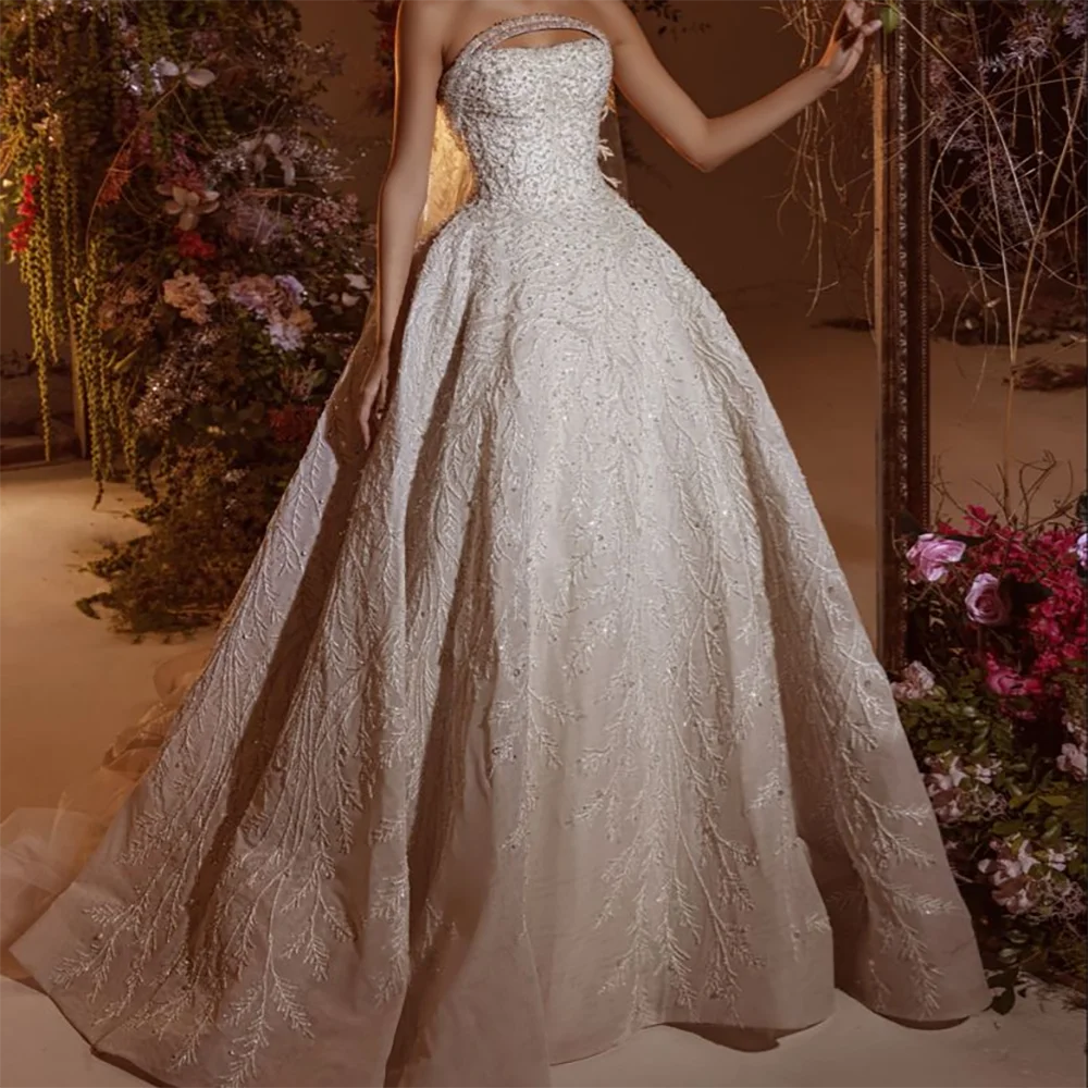 Vestidos de novia elegantes sin tirantes con cuentas, sin mangas, corte en A, personalizados