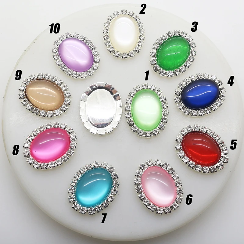 10pcs/set 20*25mm Beautiful Colorful Rhinestone Buttons for Wedding Bouquet Hair Bow Metal Brooch DIY crafts Jewelry Accessories