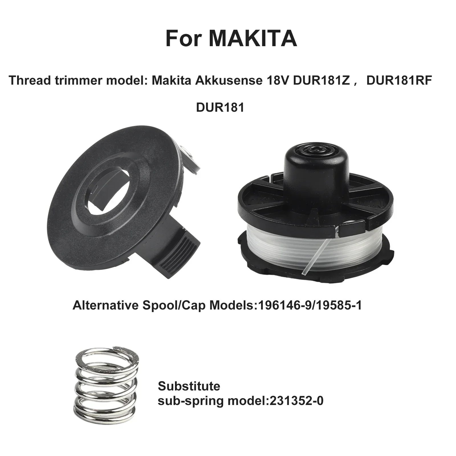 Imagem -02 - Carretel de Unidades Mais Capa Mais Peça de Nylon de Mola para Makita 195858 196146 -9 Tap & go Line Spool Cover Conjunto 1.6 mm Trimmer Dur181z 2023 Novo