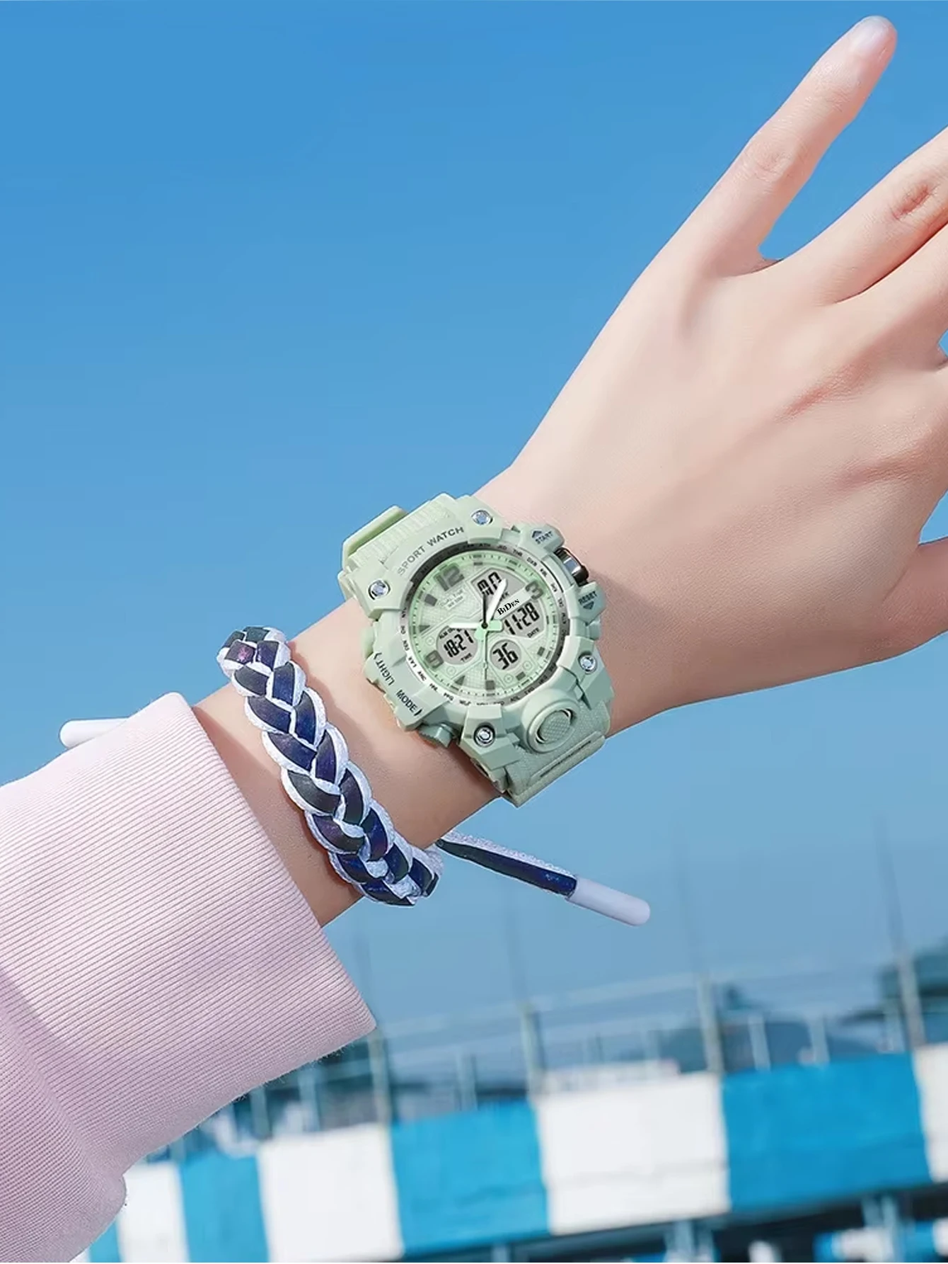 BIDEN Fashion dual display sports watch waterproof timing quartz watch suitable for both men and women digital clock luminous