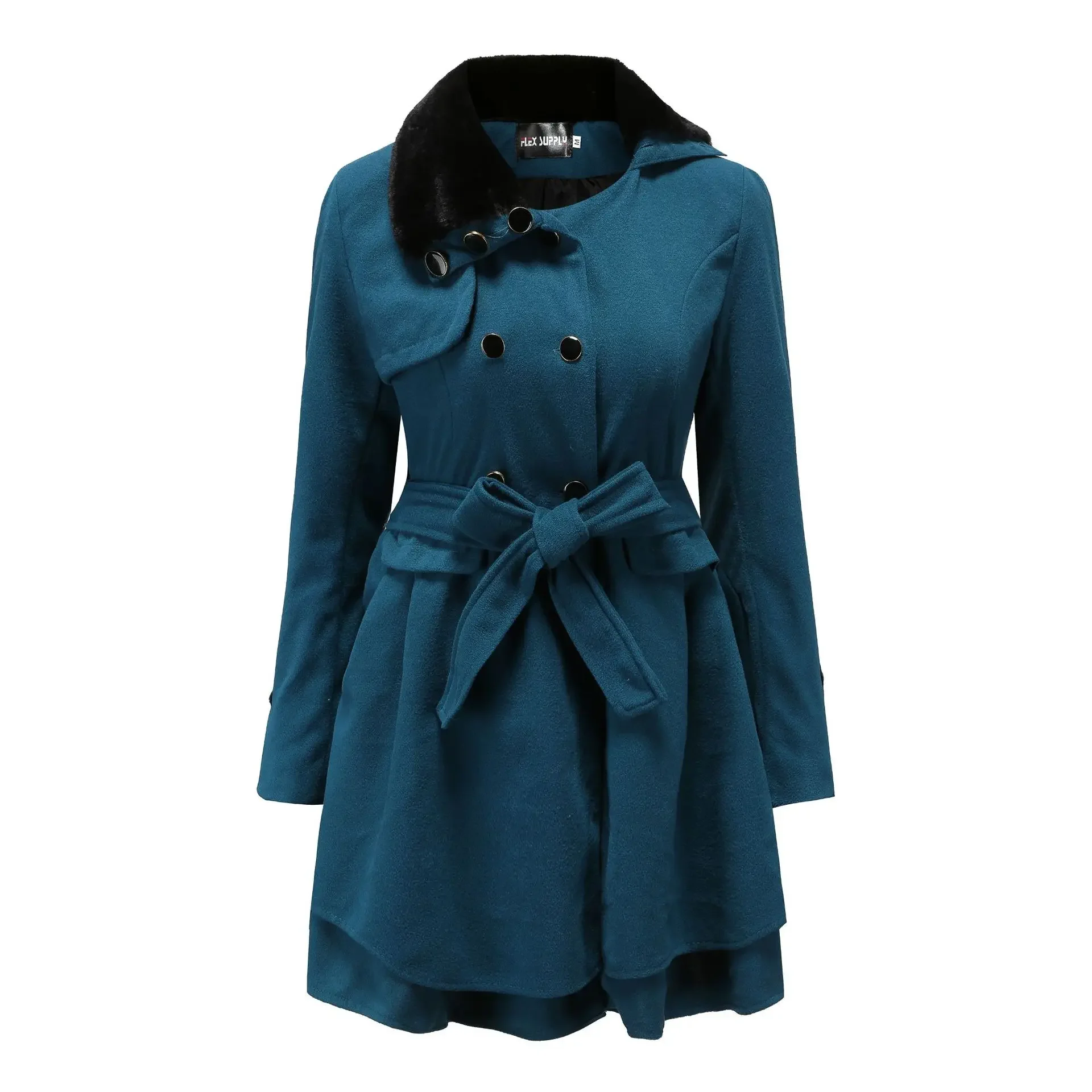 Popular Jackets Women 2023 fashion New belt double-breasted Fleece Female long women coat with Detachable Fur Collar