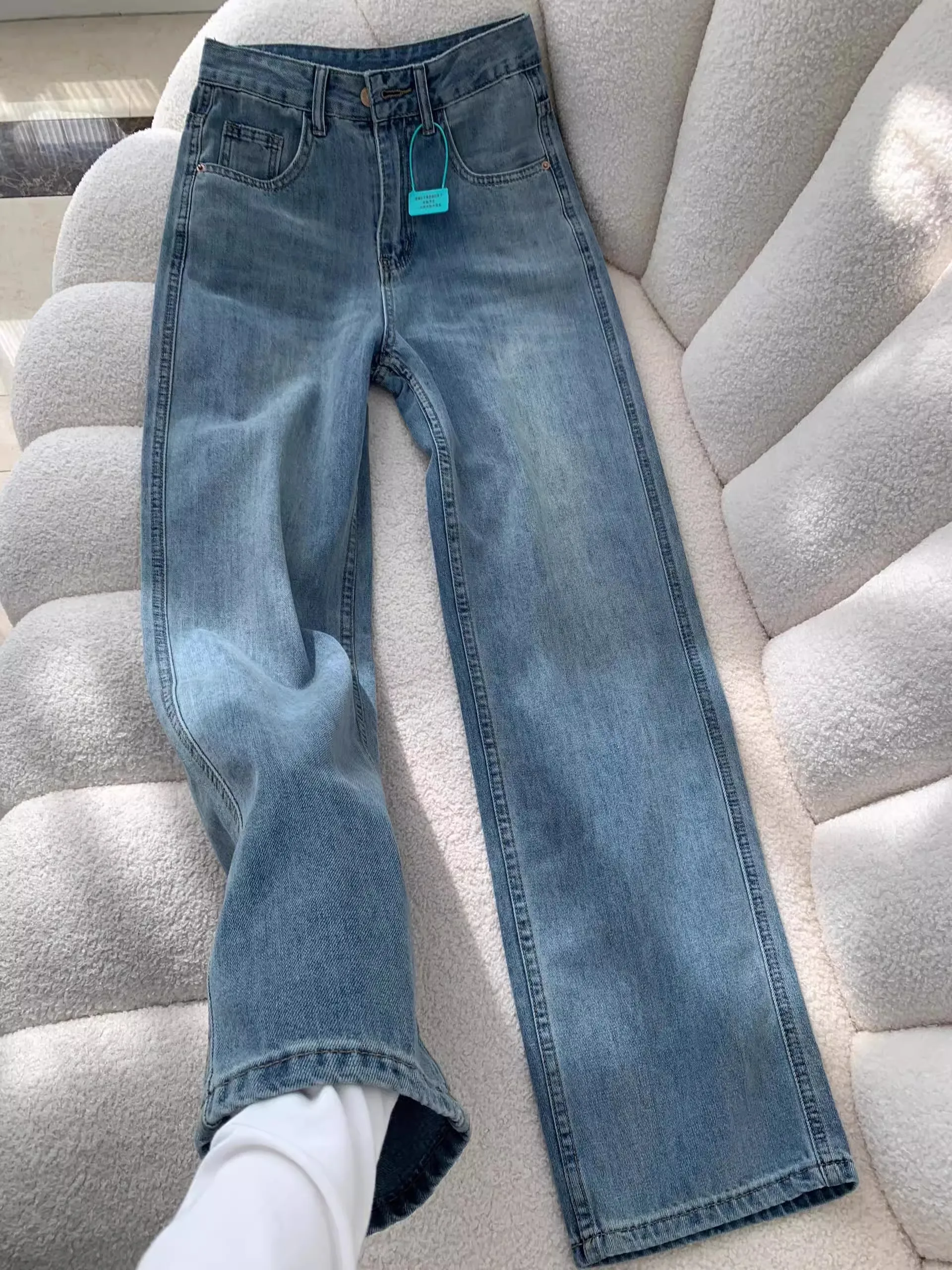 

Blue Slim Wide Leg Denim Jeans Women's Spring Summer New High Waist Loose Slimming Drapey Straight Leg Pants Casual Style