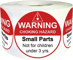 Choking Warning Labels 1.5In Red Small Parts Hazard Stickers Suffocation Not for Children Under 3 Years Packing Shipping 500 Pcs