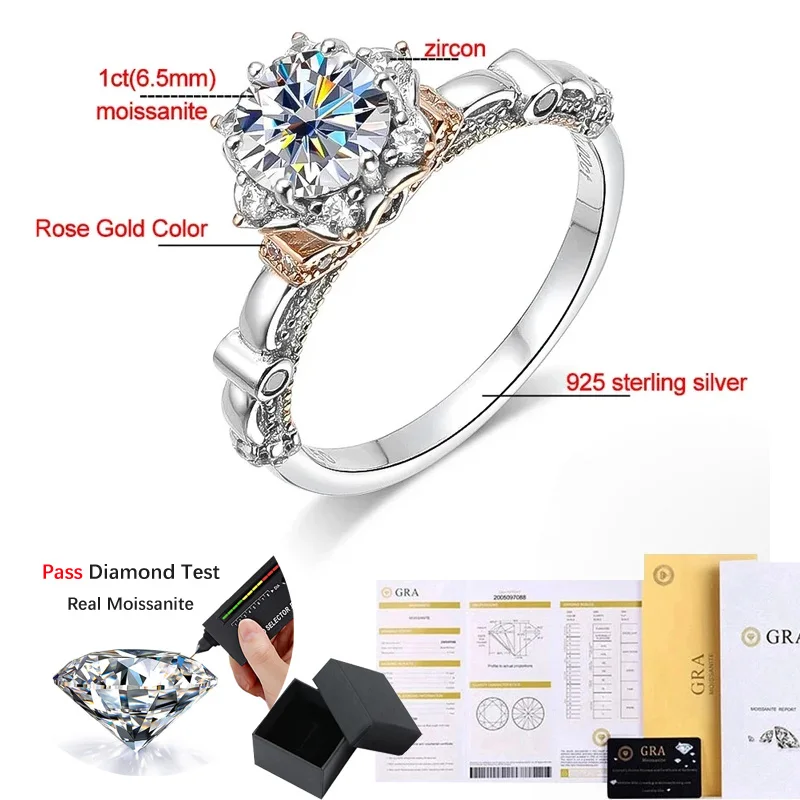 Imagem -06 - Nkhog-anel Banhado a Moissanite para Mulheres Banda de Casamento Anel de Noivado Flor de Rosa sem Anéis Desvanecentes Presente de Jóias Finas S925 Prata 1ct Au750