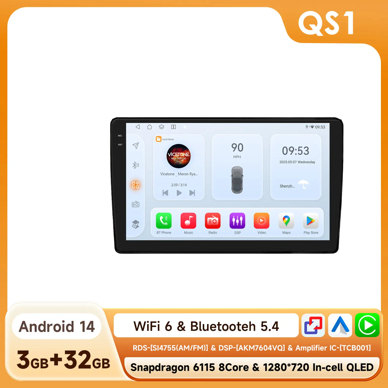 Hizpo 2din 9-Inch Android13 Autoradio Voor Audi A4 B8 B7 B6 S4 Rs4 2000 - 2009 Seat Exeo Bt 4G Dsp Rds Carplay Gps Navigatie