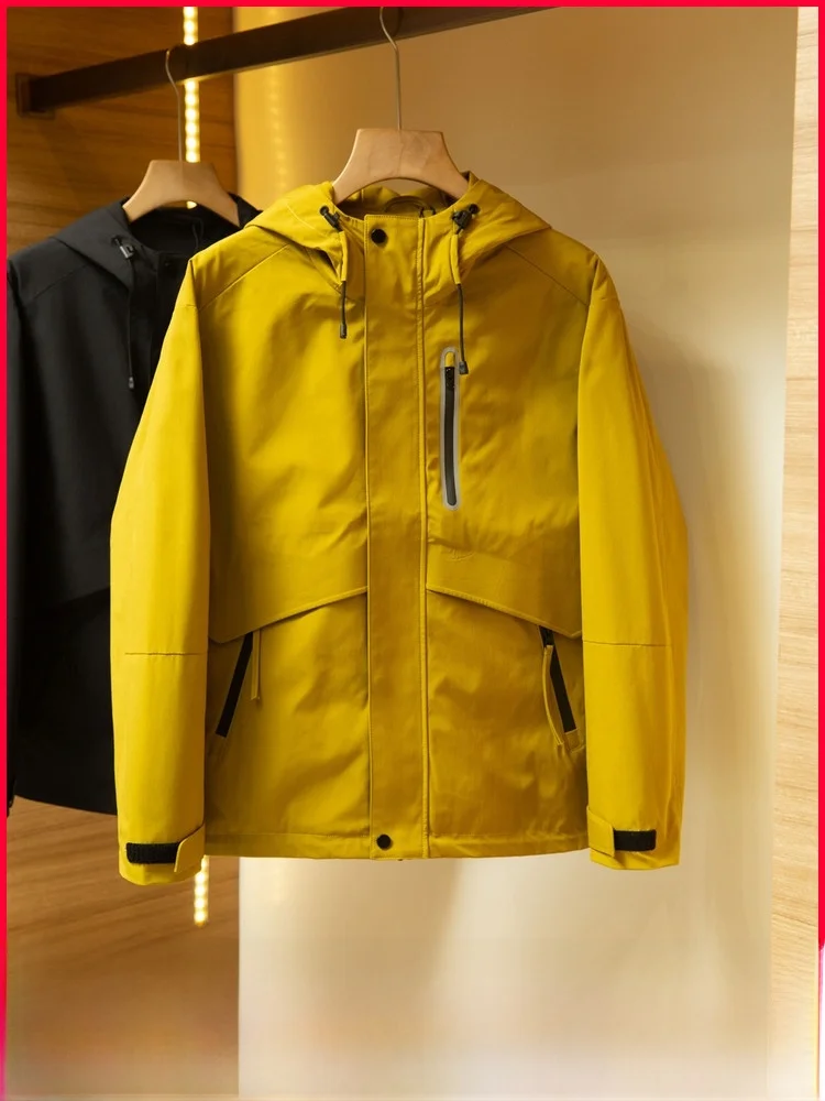 

3D Tailored Patchwork Men's Autumn New Windproof Waterproof Taped Hooded Jacket Outerwear Casual Style Standard Fit Zipper De...